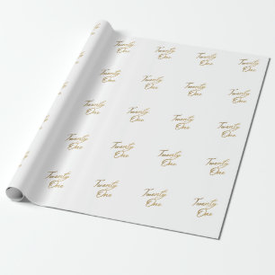 Papier Cadeau Script minimaliste blanc et or 21e anniversaire