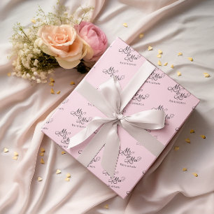 Papier Cadeau Script personnalisé M et Mme rose