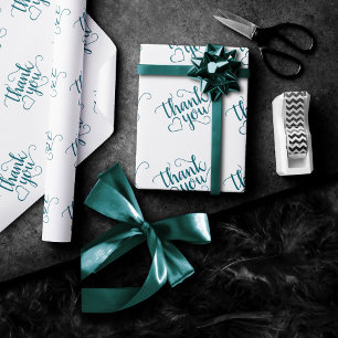 Papier Cadeau Script Turquoise simple Merci vert foncé de minu
