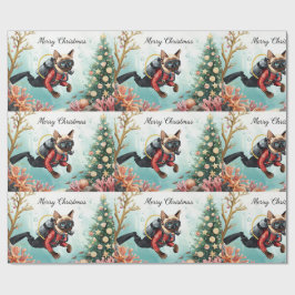 Papier Cadeau Scuba Cat Underwater Holiday  Merry Christmas 