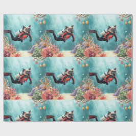 Papier Cadeau Scuba Cat Underwater Holiday  Merry Christmas 
