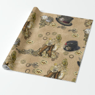 Papier Cadeau Sculptures de Steampunk sur Tan Leather Texture