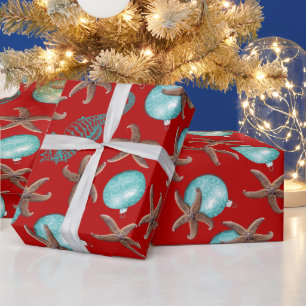 Papier Cadeau Sea Life Motif tropical Red Christmas