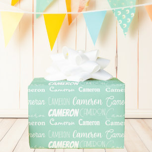 Papier Cadeau Seafoam Mint Green Anniversaire Nom personnalisé