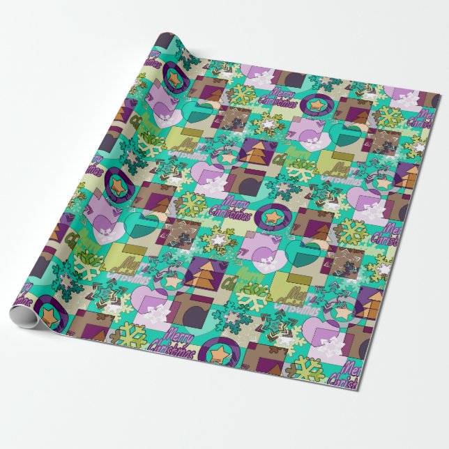 Papier Cadeau Seamless Merry Christmas Snowflake dark green colo (Déroulé)