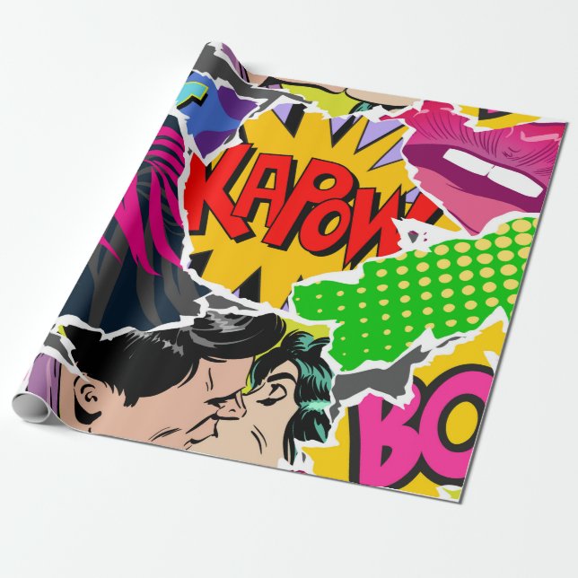 Papier Cadeau Seamless pattern pop art comics style. Collage of  (Déroulé)