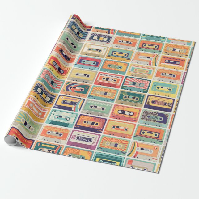 Papier Cadeau Seamless pattern with audio cassette tapes in a re (Déroulé)