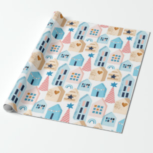 Papier Cadeau Seamless pattern with Scandinavian houses on white