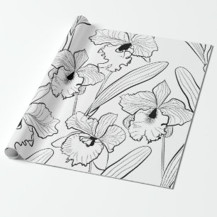 Papier Cadeau Seamless sketched orchid cattleya flowers tropical