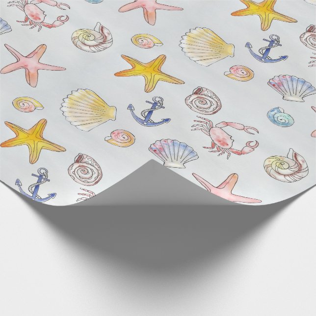 Papier Cadeau Seaside Seashs Starfish Aquarelle Motif (Coin)