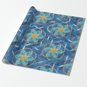 Papier Cadeau Semences de vie en Fleur de vie Motif - Blues