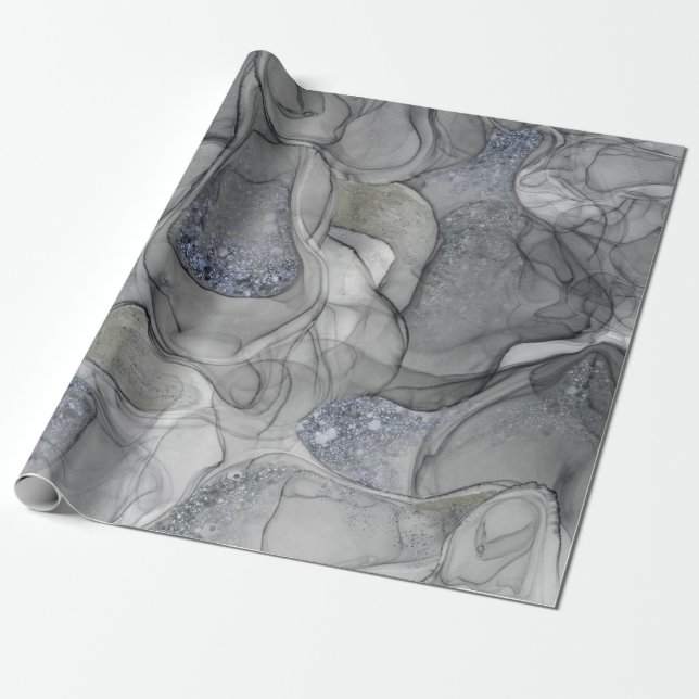 Papier Cadeau Sensations de marbrage gris argenté (Déroulé)