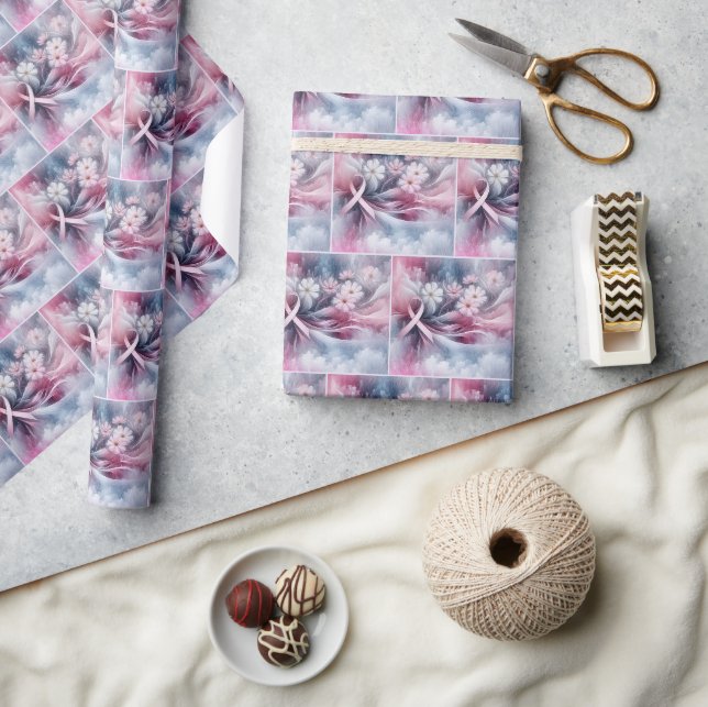 Papier Cadeau Sensibilisation au cancer du sein Ruban rose Abstr (Artisanat)