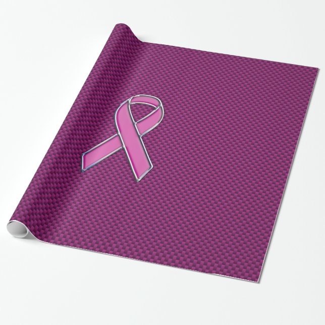 Papier Cadeau Sensibilisation au ruban rose Fuchsia Fibres de ca (Déroulé)