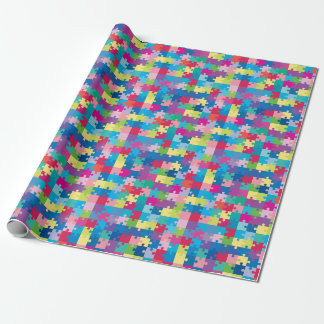 Papier Cadeau Sensibilisation sur l'autisme de motif de puzzle
