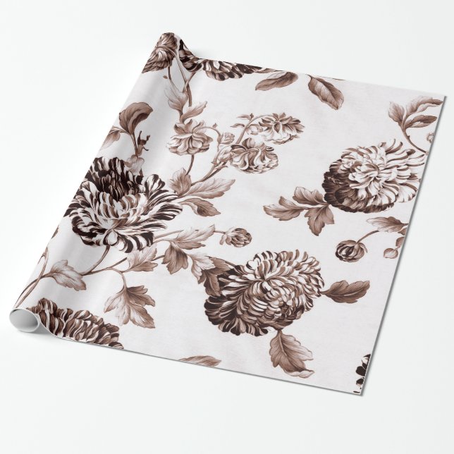 Papier Cadeau Séphia Brown Botanique Floral Toile (Déroulé)
