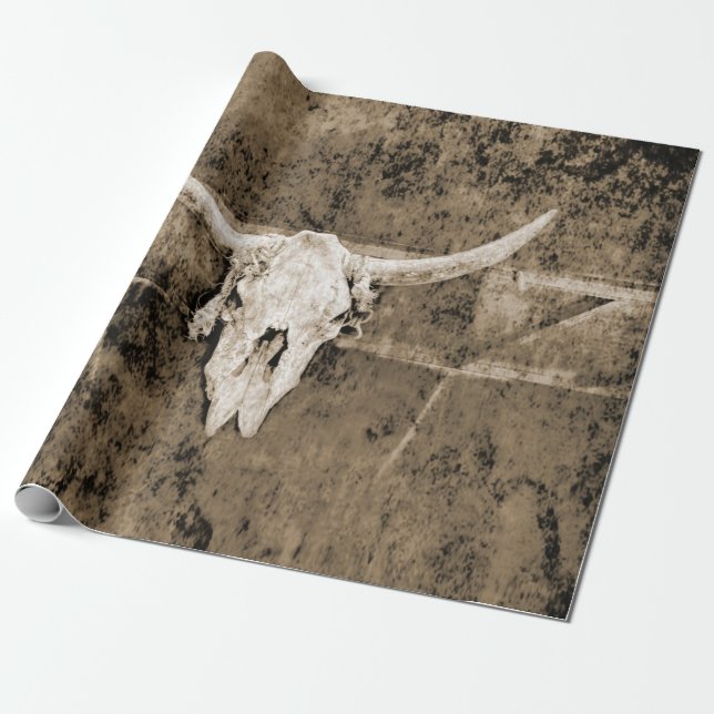 Papier Cadeau Sepia Ouest Texture Brown Cowboy Taureau (Déroulé)