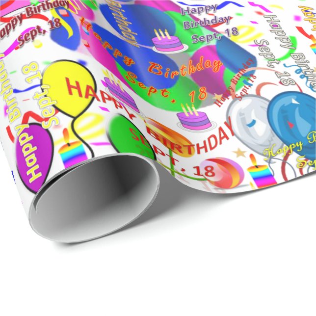 Papier Cadeau Septembre, 18 Anniversaire Cadeau Papier (Coin rond)