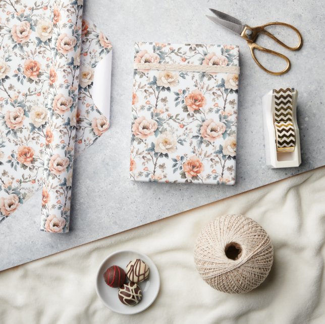 Papier Cadeau Serene Peach Watercolor Floral (Artisanat)