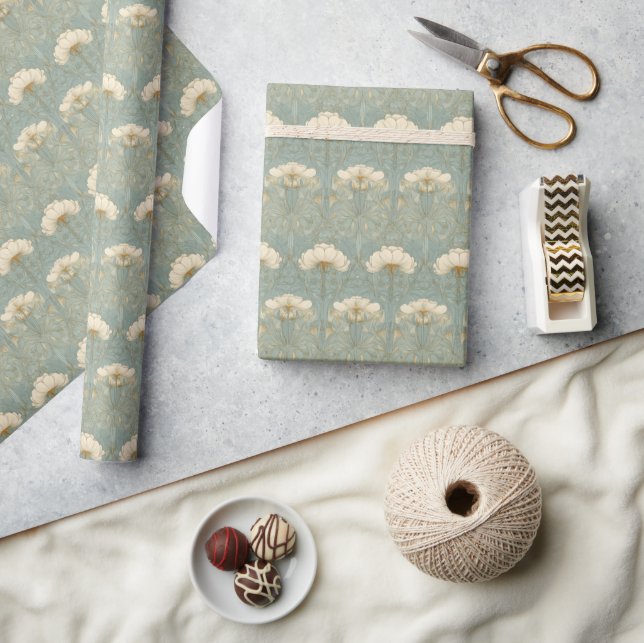 Papier Cadeau Serene Teal Floral Motive (Artisanat)