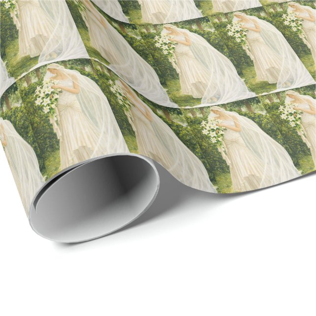 Papier Cadeau Serenity in Ivory: A Bride in a garden (Coin rond)