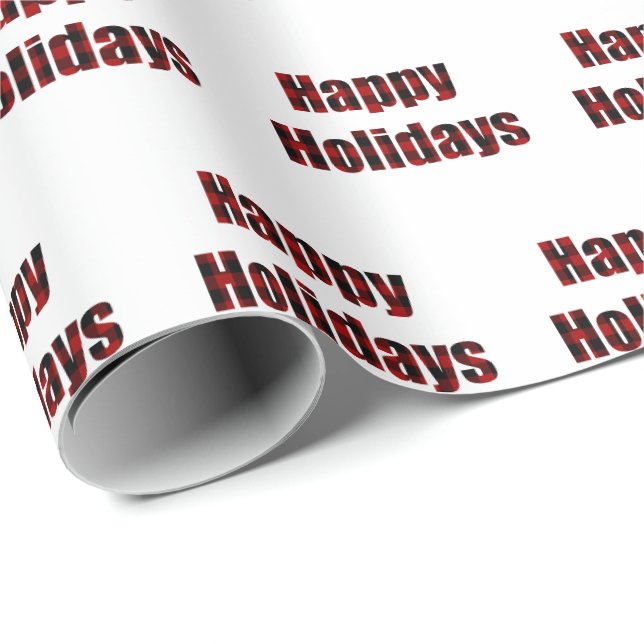 Papier Cadeau sériole rouge et noir plaid Joyeux jours fériés (Coin rond)
