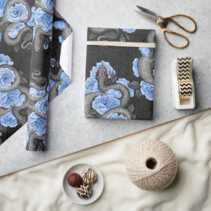 Papier Cadeau Serpents et roses bleus