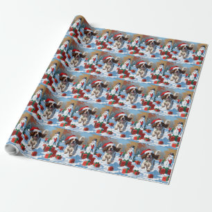 Papier Cadeau Setter anglais coule dans la neige avec Casquette 