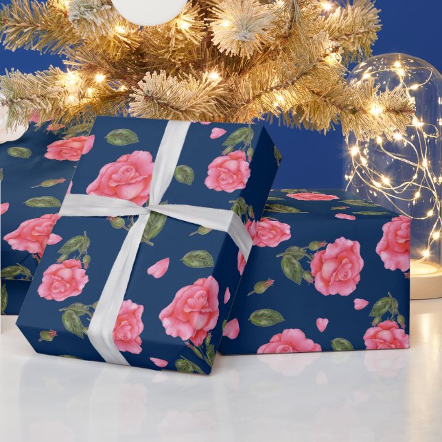 Papier Cadeau Shabby Chic Aquarelle Rose rose Motif Floral (Vacances)