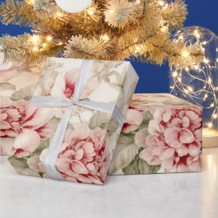Papier Cadeau Shabby Chic Détaché Noël Floral Tartan