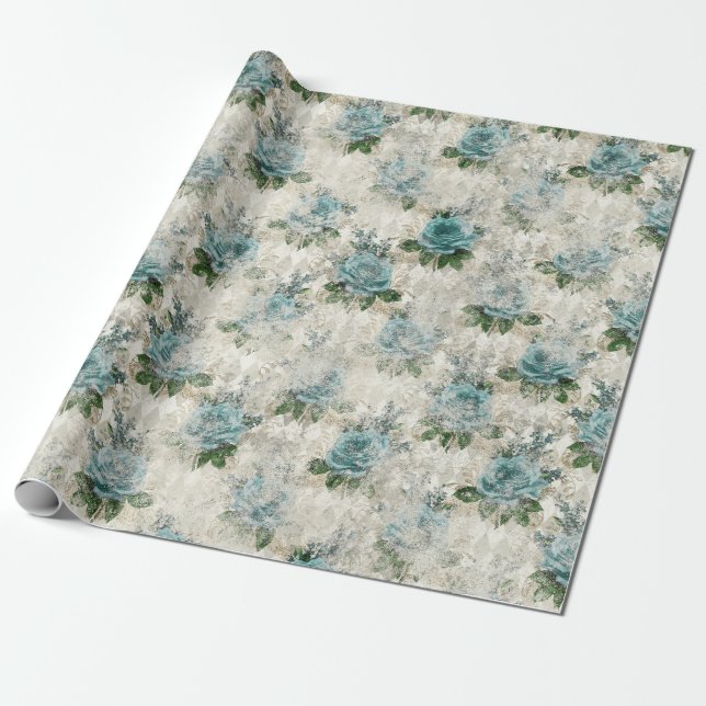 Papier Cadeau Shabby Floral Aqua Series Design 2 (Déroulé)