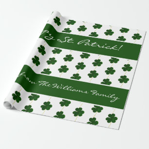 Papier Cadeau Shamrock irlandais Clovers Motif texte personnalis