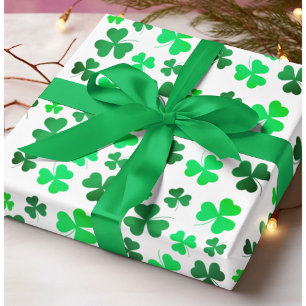 Papier Cadeau Shamrock Jour de la Saint Patrick Vert Blanc Retr