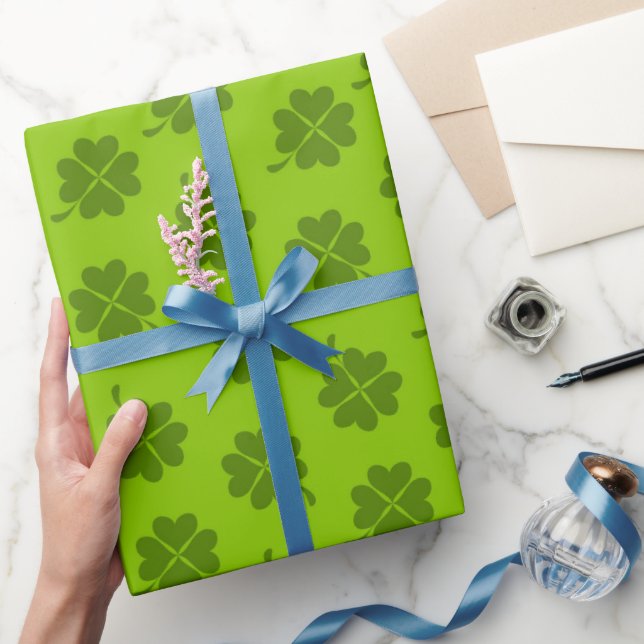 Papier Cadeau Shamrock, Lucky Clover Motif, St Patrick (Cadeaux)