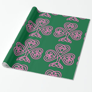 Papier Cadeau Shamrock rose sur papier Arrière - plan vert