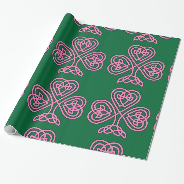 Papier Cadeau Shamrock rose sur papier Arrière - plan vert (Déroulé)