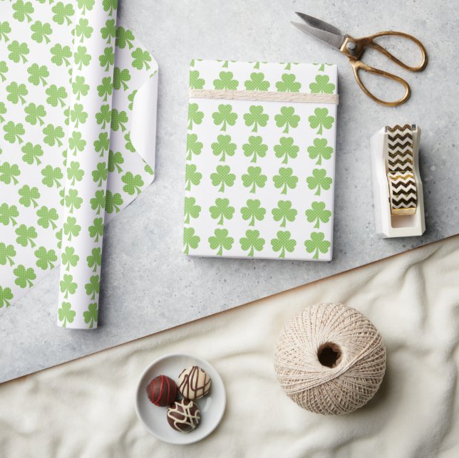 Papier Cadeau Shamrock vert Clover Pois motif blanc (Artisanat)