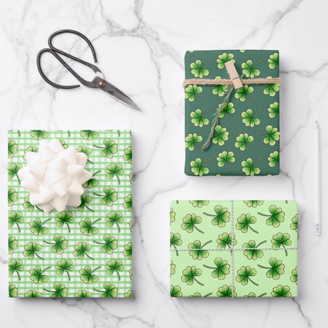 Papier Cadeau Shamrock vert Feuille de trèfle St. Patricks Day (Recto)