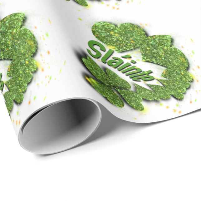 Papier Cadeau Shamrocks verts | Coeurs étincelants Shainte (Coin rond)