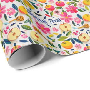 Papier Cadeau Shana Tova avec pomme et goutte de miel