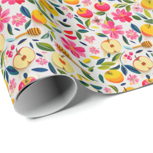Papier Cadeau Shana Tova avec pomme et goutte de miel