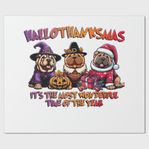 Papier Cadeau Shar Pei Halloween Thanksgiving Noël Classique