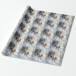 Papier Cadeau Shetland Sheepdog Laisser neiger Noël