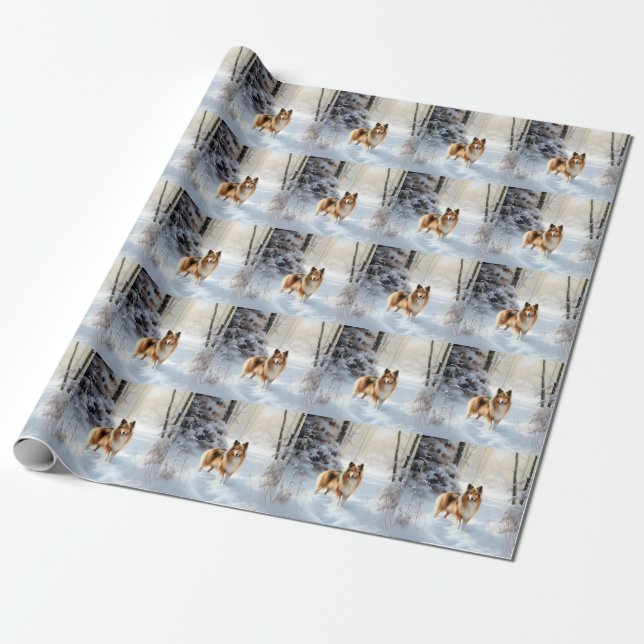 Papier Cadeau Shetland Sheepdog Laisser neiger Noël (Déroulé)
