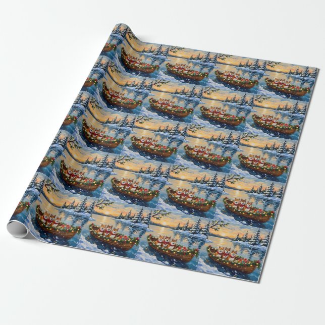 Papier Cadeau Shiba Inu Christmas Boat Holiday (Déroulé)