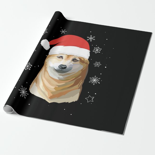 Papier Cadeau Shiba Inu Santa Christmas Kids Boys Girls Gift (Déroulé)