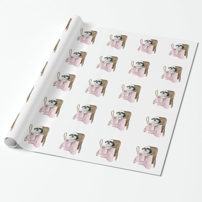 Papier Cadeau Shih tzu dans le transport de bébé (Déroulé)
