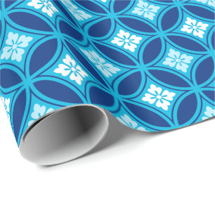 Papier Cadeau Shippo avec Motif à Fleur, Deep Indigo Blue