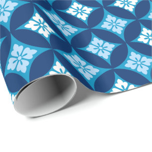 Papier Cadeau Shippo avec Motif Fleur, Indigo Bleu et Blanc
