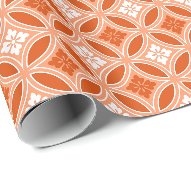 Papier Cadeau Shippo avec Motif Fleur, Mandarin Orange (Coin rond)
